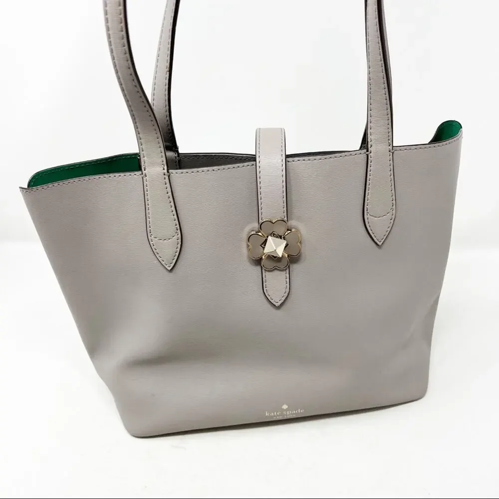 KATE SPADE Light Gray Flower Closure Leather Handbag